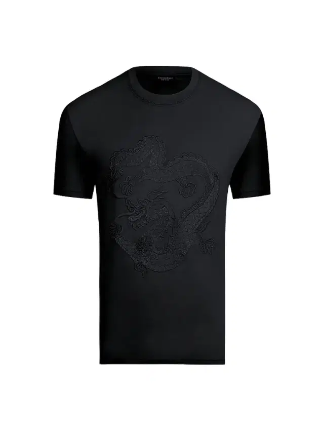 Men's Dragon Embroidered Design T-Shirt - Black - Size XL