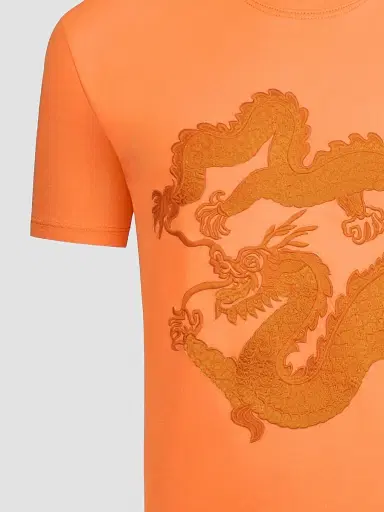 Stefano Ricci Men's Dragon Embroidered Design T-Shirt - Pumpkin Orange | Thumbnail 2 Stefano Ricci Men's Dragon Embroidered Design T-Shirt - Pumpkin Orange | Thumbnail 2