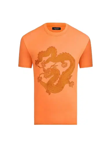 Stefano Ricci Men's Dragon Embroidered Design T-Shirt - Pumpkin Orange | Thumbnail 1 Stefano Ricci Men's Dragon Embroidered Design T-Shirt - Pumpkin Orange | Thumbnail 1