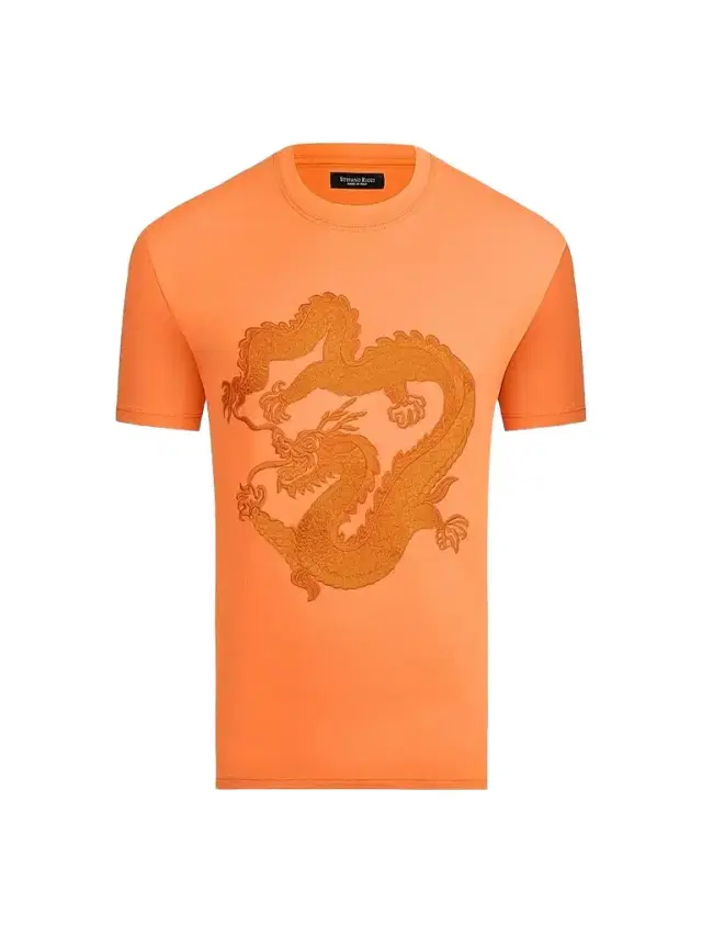 Stefano Ricci Men's Dragon Embroidered Design T-Shirt - Pumpkin Orange