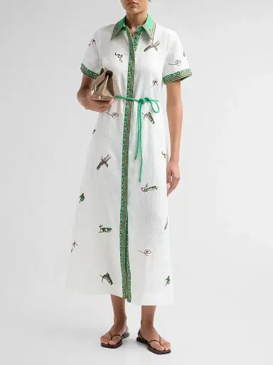 ALÉMAIS Women's Wanda Embroidered Linen Midi Shirtdress - | Thumbnail 2