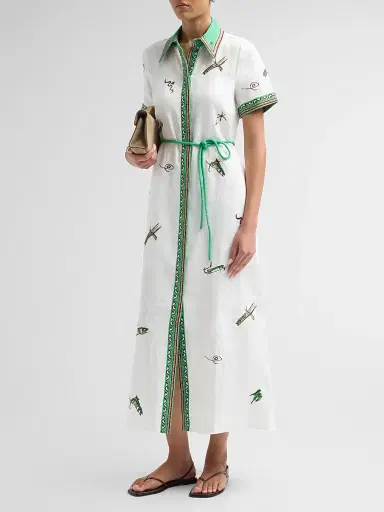 ALÉMAIS Women's Wanda Embroidered Linen Midi Shirtdress - | Thumbnail 4