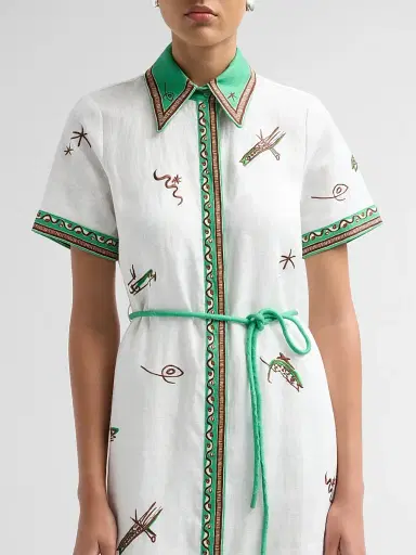 ALÉMAIS Women's Wanda Embroidered Linen Midi Shirtdress - | Thumbnail 5