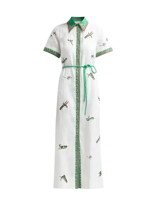 ALÉMAIS Women's Wanda Embroidered Linen Midi Shirtdress -
