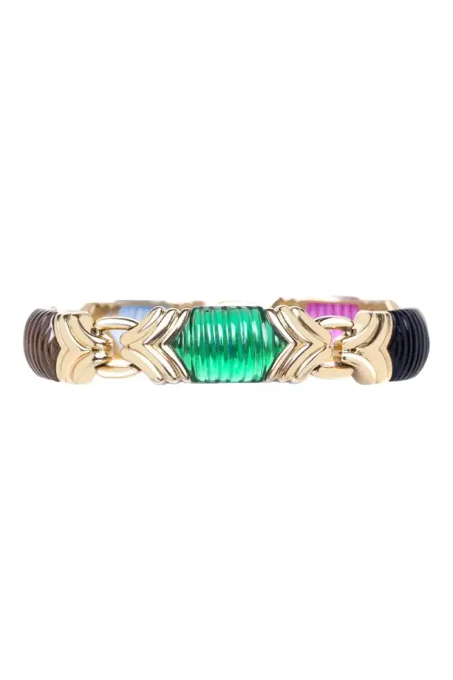 Rainbow K Onyx Emerald Tourmaline Cleopatra Bangle Bracelet