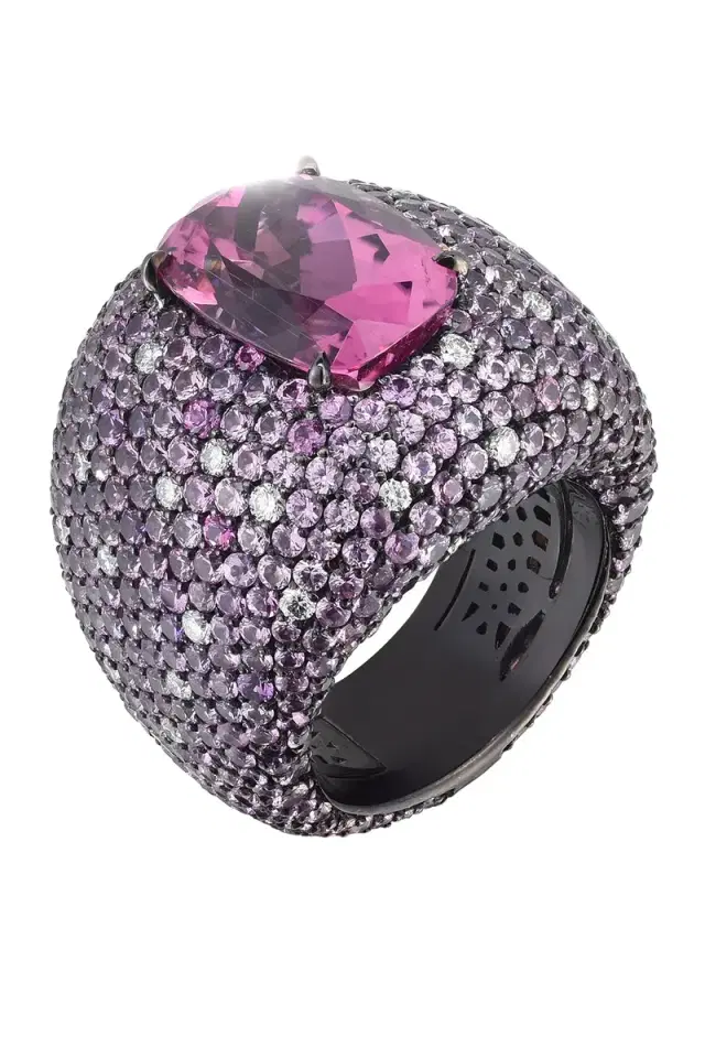 CICADA Pink Tourmaline Sapphire Diamond Statement Ring