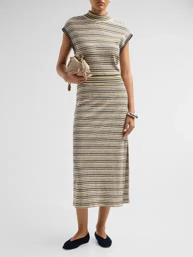 Ramy Brook Women's Natalie Striped Midi Dress - Bone Stripe | Thumbnail 2 Ramy Brook Women's Natalie Striped Midi Dress - Bone Stripe | Thumbnail 2