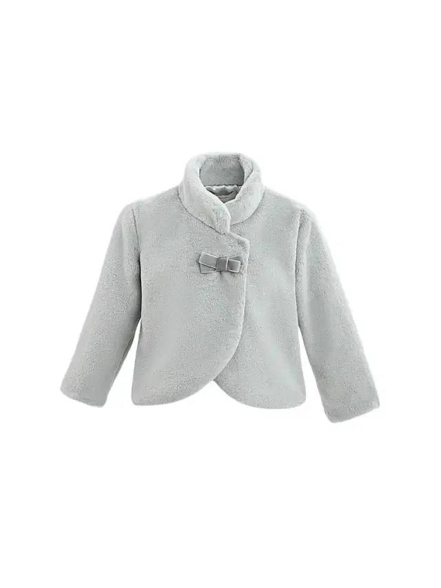 Tulleen Baby Girl's Plush Asymmetrical Coat - Grey 24 Months