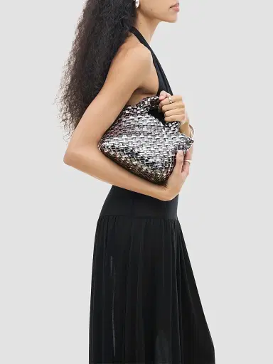 Naghedi Women's St. Barths Petit Double Weave Metallic Top Handle Bag | Thumbnail 3