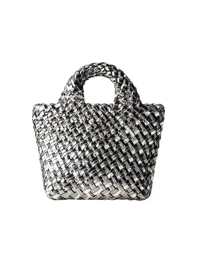 Naghedi Women's St. Barths Petit Double Weave Metallic Top Handle Bag - Pewter
