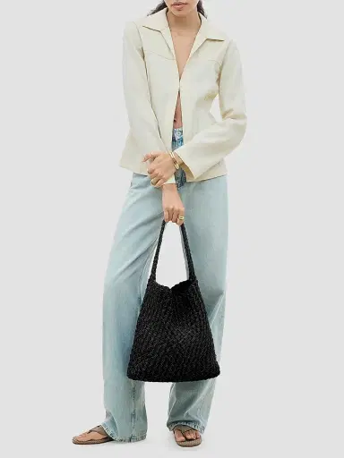 Naghedi Women's Nomad Medium Double Weave Denim Hobo Shoulder Bag - Jet | Thumbnail 2 Naghedi Women's Nomad Medium Double Weave Denim Hobo Shoulder Bag - Jet | Thumbnail 2