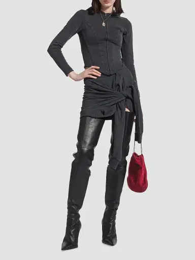 Balenciaga Women's Knotted Polo Skirt - Faded Black | Thumbnail 2