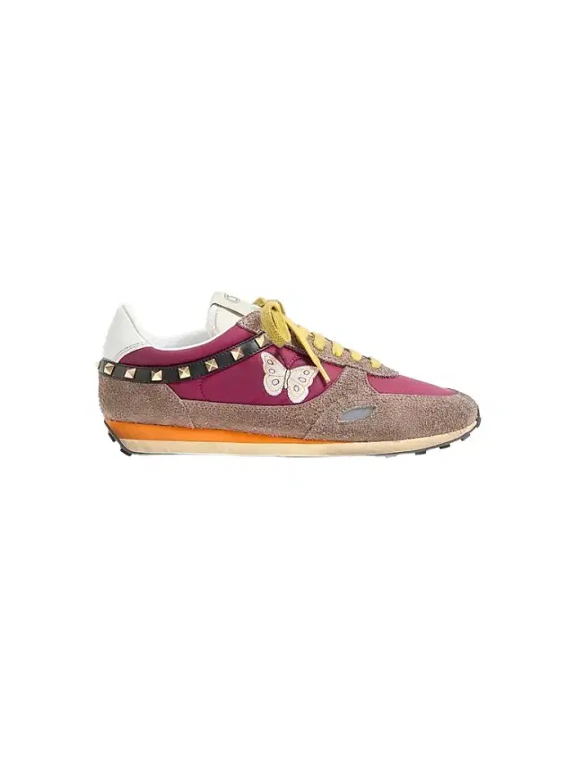 Valentino Garavani Men's Stud Up Sneaker in Split Leather and Nylon with Butterfly Embroidery - Insolent Multicolour