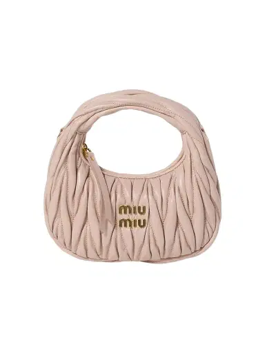 Miu Miu Women's Wander Matelassé Nappa Leather Hobo Mini-Bag - Light Pink | Thumbnail 1 Miu Miu Women's Wander Matelassé Nappa Leather Hobo Mini-Bag - Light Pink | Thumbnail 1