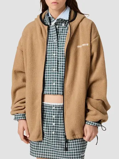 Miu Miu Women's Cotton Fleece Zipper Hoodie - Brown | Thumbnail 2