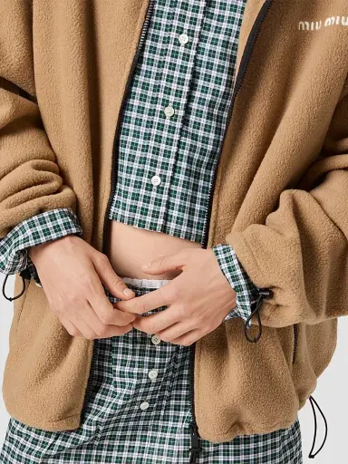 Miu Miu Women's Cotton Fleece Zipper Hoodie - Brown | Thumbnail 5