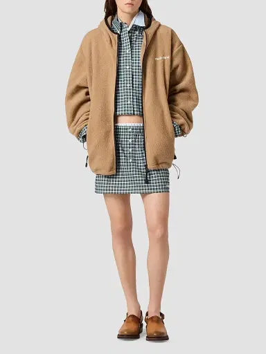 Miu Miu Women's Cotton Fleece Zipper Hoodie - Brown | Thumbnail 6