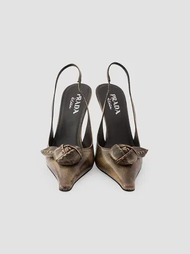 Prada Women's Leather Slingback Pumps - Beige Khaki | Thumbnail 3 Prada Women's Leather Slingback Pumps - Beige Khaki | Thumbnail 3