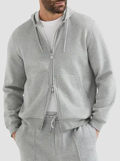 Brunello Cucinelli Men's Cotton, Cashmere and Silk French Terry Double Cloth Hooded Sweatshirt - Medium Grey | Thumbnail 2