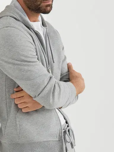Brunello Cucinelli Men's Cotton, Cashmere and Silk French Terry Double Cloth Hooded Sweatshirt - Medium Grey | Thumbnail 4