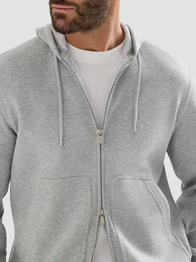 Brunello Cucinelli Men's Cotton, Cashmere and Silk French Terry Double Cloth Hooded Sweatshirt - Medium Grey | Thumbnail 5
