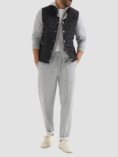 Brunello Cucinelli Men's Cotton, Cashmere and Silk French Terry Double Cloth Hooded Sweatshirt - Medium Grey | Thumbnail 6