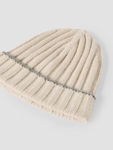 Brunello Cucinelli Men's Cashmere Rib Knit Beanie - Sand - Size XL | Thumbnail 2 Brunello Cucinelli Men's Cashmere Rib Knit Beanie - Sand - Size XL | Thumbnail 2