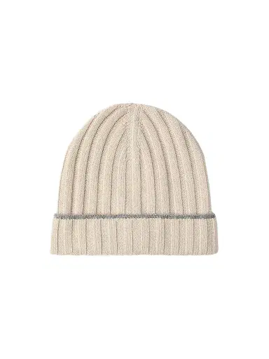 Brunello Cucinelli Men's Cashmere Rib Knit Beanie - Sand - Size XL | Thumbnail 1 Brunello Cucinelli Men's Cashmere Rib Knit Beanie - Sand - Size XL | Thumbnail 1