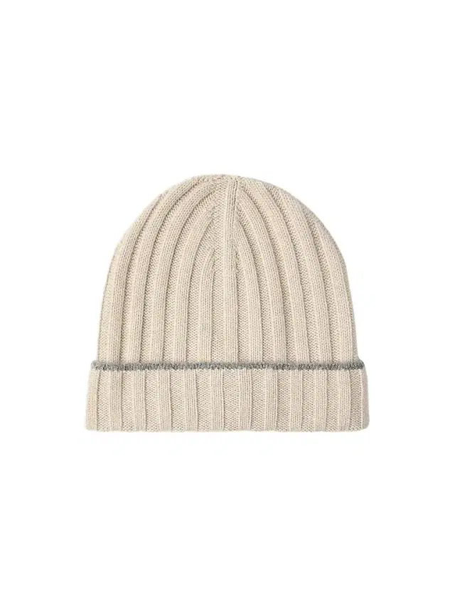 Men's Cashmere Rib Knit Beanie - Sand