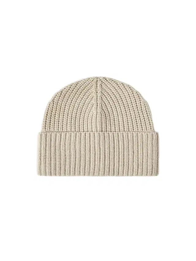 Men's Cashmere English Rib Knit Beanie - Camel