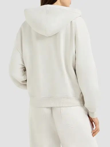 Brunello Cucinelli Women's Cotton Smooth French Terry Sweatshirt with Shiny Zipper Pull - Milk | Thumbnail 3