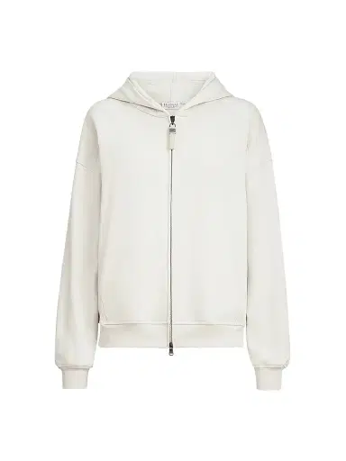 Brunello Cucinelli Women's Cotton Smooth French Terry Sweatshirt with Shiny Zipper Pull - Milk | Thumbnail 1