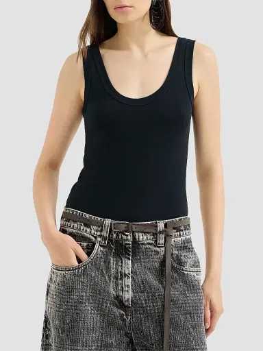 Brunello Cucinelli Women's Stretch Cotton Ribbed Jersey Top with Monili - Black - Size XXXXL | Thumbnail 2 Brunello Cucinelli Women's Stretch Cotton Ribbed Jersey Top with Monili - Black - Size XXXXL | Thumbnail 2