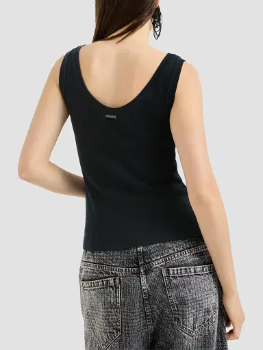 Brunello Cucinelli Women's Stretch Cotton Ribbed Jersey Top with Monili - Black - Size XXXXL | Thumbnail 4 Brunello Cucinelli Women's Stretch Cotton Ribbed Jersey Top with Monili - Black - Size XXXXL | Thumbnail 4