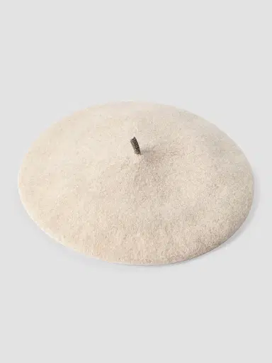 Brunello Cucinelli Women's Wool Beret Hat with Precious Detail - Pearl | Thumbnail 2