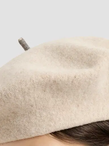 Brunello Cucinelli Women's Wool Beret Hat with Precious Detail - Pearl | Thumbnail 3