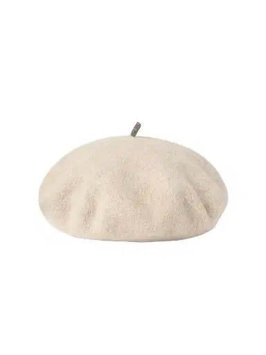Brunello Cucinelli Women's Wool Beret Hat with Precious Detail - Pearl | Thumbnail 1