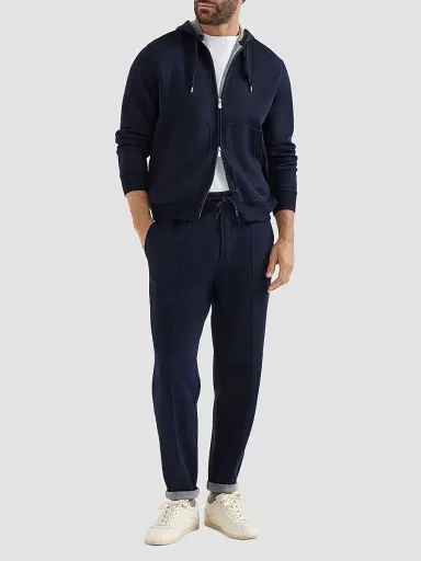 Brunello Cucinelli Men's Cotton, Cashmere and Silk French Terry Double Cloth Hooded Sweatshirt - Cobalt | Thumbnail 6