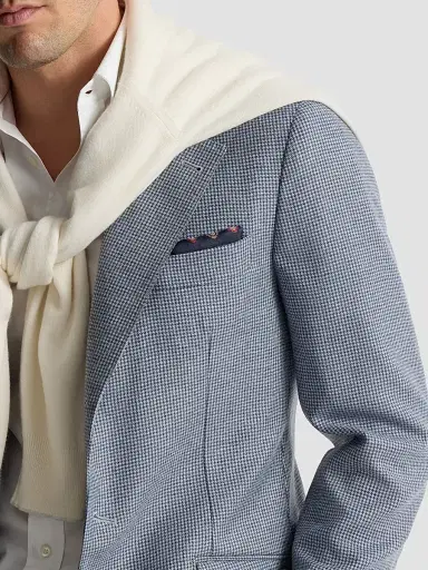 Brunello Cucinelli Men's Silk Pocket Square with Medallion Design - Navy Blue | Thumbnail 2 Brunello Cucinelli Men's Silk Pocket Square with Medallion Design - Navy Blue | Thumbnail 2