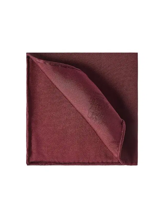 Brunello Cucinelli Men's Silk Pocket Square with Printed Logo - Red