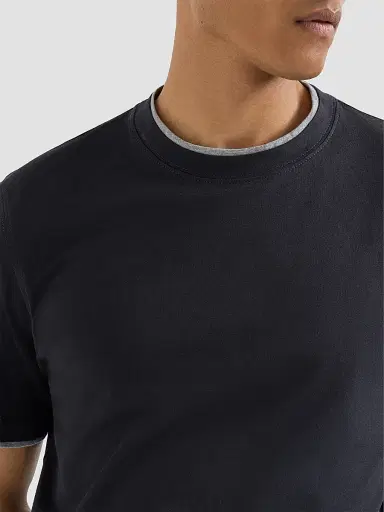 Brunello Cucinelli Men's Cotton Jersey Crewneck T-Shirt with Faux Layering - Cobalt | Thumbnail 5