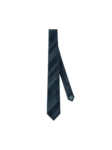 Brunello Cucinelli Men's Regimental Stripe Silk Tie - Navy Blue | Thumbnail 1