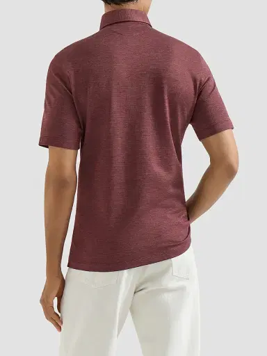 Brunello Cucinelli Men's Virgin Wool, Silk and Cotton Piqué Polo Shirt - Burgundy - Size XXXXL | Thumbnail 3 Brunello Cucinelli Men's Virgin Wool, Silk and Cotton Piqué Polo Shirt - Burgundy - Size XXXXL | Thumbnail 3