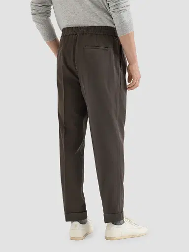 Brunello Cucinelli Men's Cotton Gabardine Trousers with Drawstring and Double Pleats - Brown - Size 42 | Thumbnail 3 Brunello Cucinelli Men's Cotton Gabardine Trousers with Drawstring and Double Pleats - Brown - Size 42 | Thumbnail 3