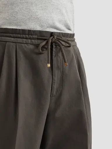 Brunello Cucinelli Men's Cotton Gabardine Trousers with Drawstring and Double Pleats - Brown - Size 42 | Thumbnail 5 Brunello Cucinelli Men's Cotton Gabardine Trousers with Drawstring and Double Pleats - Brown - Size 42 | Thumbnail 5