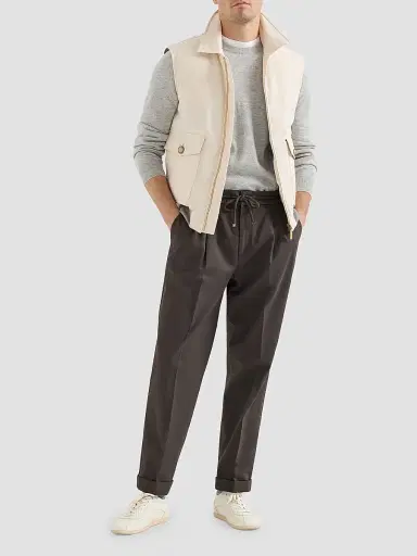 Brunello Cucinelli Men's Cotton Gabardine Trousers with Drawstring and Double Pleats - Brown - Size 42 | Thumbnail 6 Brunello Cucinelli Men's Cotton Gabardine Trousers with Drawstring and Double Pleats - Brown - Size 42 | Thumbnail 6