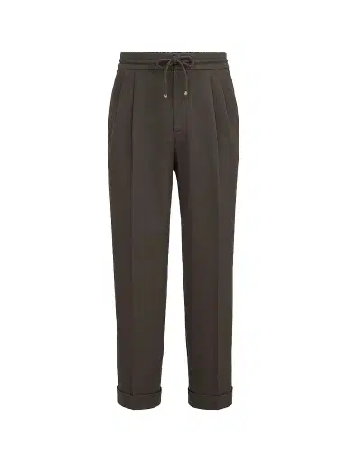 Brunello Cucinelli Men's Cotton Gabardine Trousers with Drawstring and Double Pleats - Brown - Size 42 | Thumbnail 1 Brunello Cucinelli Men's Cotton Gabardine Trousers with Drawstring and Double Pleats - Brown - Size 42 | Thumbnail 1