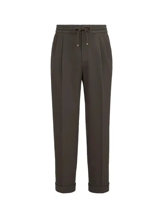 Men's Cotton Gabardine Trousers with Drawstring and Double Pleats - Brown - Size 42