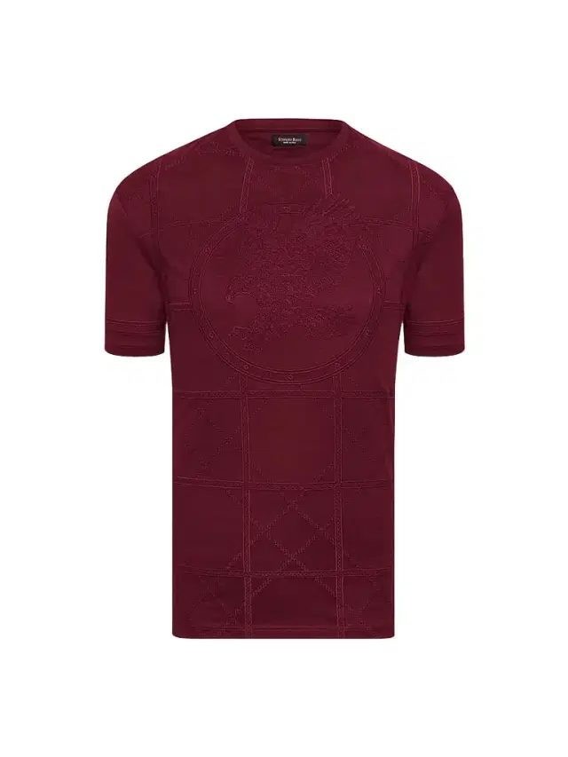 Men's Embroidered Cotton T-Shirt - Dark Red - Size XXXL Men's Embroidered Cotton T-Shirt - Dark Red - Size XXXL