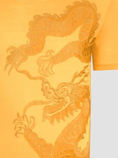 Stefano Ricci Men's Dragon Embroidered Design T-Shirt - Honey Yellow | Thumbnail 2 Stefano Ricci Men's Dragon Embroidered Design T-Shirt - Honey Yellow | Thumbnail 2